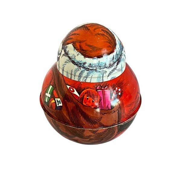 Cheinco Santa Claus Roly-Poly Tobacco/Candy Christmas Tin Container 1980 7.5x6" - Picture 3 of 10